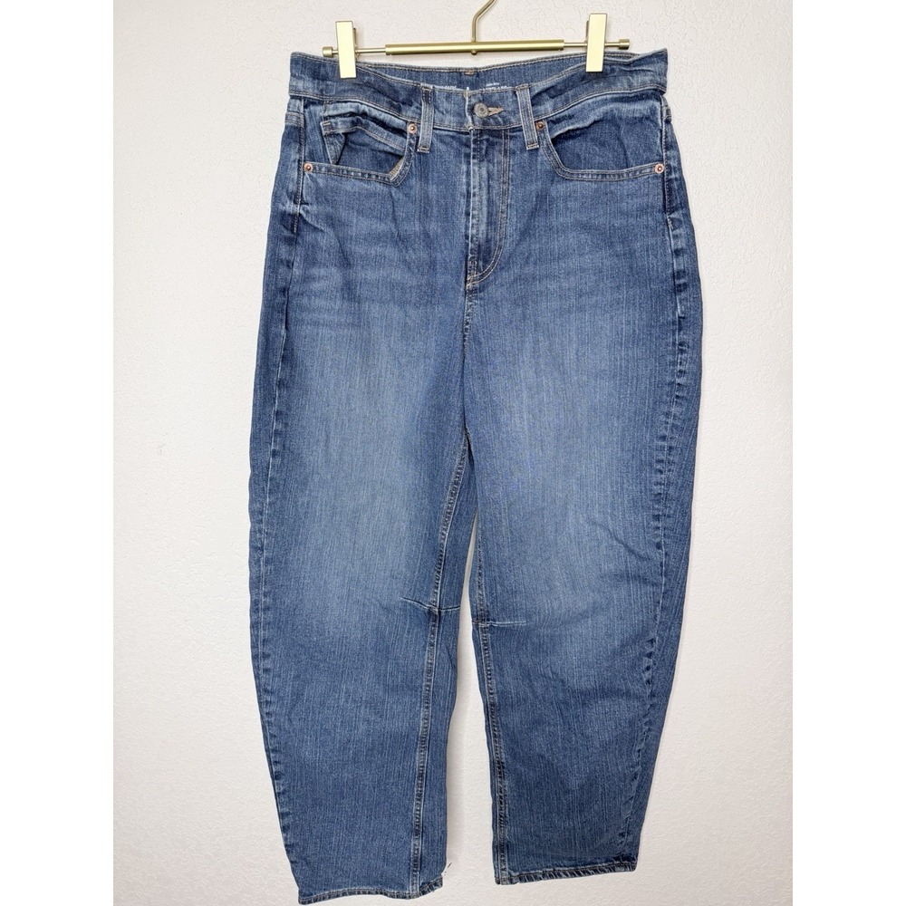 Old Navy High Rise Barrel Leg Jeans Women 8R (28x29) Baby‎ Blue Wash Baggy